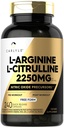 Carlyle L-Arginine L-Citrulline 补充 + 2250 mg → 240 Powder Capsules → Nitric Oxide 前体 → 自由形式 → 非GMO 和 Gluten Free