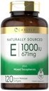 Carlyle Vitamin E 配有混合托科弗罗醇 | 1000 IU | 120 Softgel | 天然源补充 | 非GMO 和 Gluten 自由公式