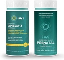 Iwi Omega-3 基本和产前多维特敏盒,30种服务,Vegan 植物藻类 Omega 3, Krill 和鱼油替代品,无鱼味余料