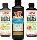 Barlean的Vegan Omega 3 Algae Oil Liquid 补充油桶,包括Flaxseed和Algae Oil Blend、Ginger Peach和Pink Lemonade Flavors、环保局和DHA脂肪酸