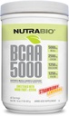 NutraBio BCAA 5000 Powder - 为肌肉生长和复苏而发酵的分枝链氨酸 - 天然火焰、甜菜和彩色、Vegan、Gluten Free - 草莓柠檬水,60种
