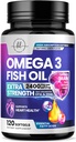 Omega 3 鱼油补充剂 2400mg - 三重力量 Omega 3 脂肪酸,自然心脏健康脑与联合支持 - 脂肪酸与EPA & DHA - 野生抓鱼油补充剂 - 120 软胶