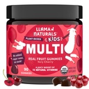 Llama Naturals Kids Multivitamin Gummys, Vegan, 有机与维生素D, C & K, 托德勒 Real Fruit Gummy Vitamins, Chewable Supplement, 全食品多维特敏, 无添加糖蔗, Cherry, 90 Ct