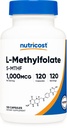 营养成本 甲基folate 1000mcg, 120 植物卡普尔-无胶原,非GMO(乙基福特)
