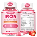 Vegan 2 Pack Iron Supplement Gummys for Women & Men, Anemia, Blood Builder and Energy Support for Iron Defency, 维生素C, A, B Complex, Folate, CoQ10, 无糖, 非GMO, 120 Counter (英语).
