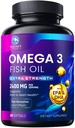Omega 3 鱼油 2400 mg 补充剂,可持续来源,三强Omega-3 补充剂软胶,脑健康支持,EPA & DHA 鱼油脂肪酸补充剂,Gluten & GMO Free,60 Softgel