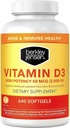 Berkley Jensen 高活性维生素D3 2000IU(50 mcg)(640 Softgels),《牙齿、肌肉、免疫功能和骨质健康饮食补充》,美国制造,640天供应。