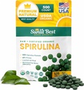 Sunlit Best Spirulina 板块 - 有机螺旋形板块 USDA Premium 500 Counts - 天然螺旋形有机囊 支持免疫性肌肉生长 能量促进 w/Chlorophyll - 高蛋白,非转基因生物