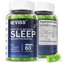 NEVISS Melatonin 成人免费睡眠援助Gummys - Gammys GABA, L-Tryptophan, Magnesium, Ashwagandha - 非哈比特造型, 帮助深度放松 - Vegan, Lemon Flavor, 1Pack