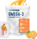 Coromega Omega 3 鱼油补充剂,650毫克Omega-3,配有3X 更好的吸附剂Than Softgels,橙色Flavor,120 单服务挤压包