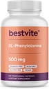 BESTVITE DL-Phenylalanine 500mg(120个植物卡普尔) - 无树脂 - 无填料 - Vegan - Gluten Free - 非 GMO