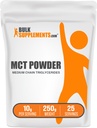 Bulk Assupports.com MCT 粉末-中链三甘油酸盐,来自MCT椰子油,MCT 油粉-MCT 能量补充剂-Gluten Free,每服10g,250g(8.8 oz)(包1)