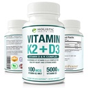 最大吸附维生素K2 + D3 (5000IU) 来自MK-7(Menaquinone-7)和Cholecalciferol(与BioPerine)的90 维吉卡普尔 3-Months 供应 – D3 与 K2 用于健康心脏和坚固骨头 → XN-GMO
