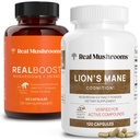 真正的蘑菇 RealBoost(60cm)和狮子马恩(120cmt) Capsules Bundle - 蘑菇 能源、生命力和认知-能量和脑维生素 w/Cordyceps, Ginseng, Guayusa - Vegan, 非GMO