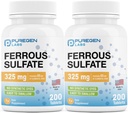 纯原实验室 Ferrous Sulfate 325 mg(65 mg 元素铁) 高概率铁补充 QQ 无人工配色添加剂 - 美国制造的共400片