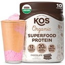KOS Vegan蛋白粉,巧克力 USDA 有机 - 低碳皮蛋白混合剂,植物基超食品与维生素和矿物 - Keto, Soy,Gluten Free - 女性和男性的替代食品 - 10种服务