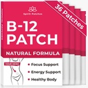 B12 补丁(36包) - 100% 天然维生素补丁 女性,能源,焦点和身体支持,自干透明补丁 - 强化公式