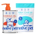 原生宠物奥米加油换狗 - 鱼油补充品8 Oz & 5 小Yak Chews for Dogs | Pasture-Raized and Organic Yak Cheese Himalayan Churpi 棒