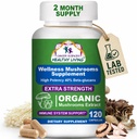 癌症科学 有机蘑菇补充剂 Capsules - 1,500mg 非GMO 健康 蘑菇综合体 40% Beta-Glucans - 土耳其 Tail, Reishi, Cordyceps, Chaga 提取的大脑和免疫支持 120 Capsules