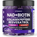 NAD+、Resveratrol、Berberine、 & Biotin 抗衰老Gummy - 头发、皮肤、钉子和联合补编 - Collagen Peptides、Keratin、Zinc、维生素K2和D3 Gummys - Regeneration-Non-GMO - 在美国制造 60 计数