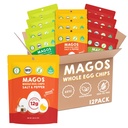 Magos Egg Chips Variety Pack – Healthy Snack, High Protein Low Carb, Light Cracker-Style Crunch, 1.1 oz Bags – Includes Garlic Parmesan, Salt & Pepper, Huevos Rancheros – Keto, Vegetarian & Carnivore Friendly, No Gluten Ingredients (12-Pack)