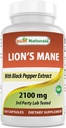 Best Naturals Lions Mane Mushroom Supplement 2100mg - 120 Capsules - 支持精神清晰,焦点和免疫健康 - 添加黑辣椒用于最大吸收