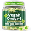 Vegan Omega 3 Gummys + 磷脂,Astaxanthin,维生素D3,DHA 560mg & EPA 280mg,无鱼藻 Omega 3 成人与儿童大脑,眼睛,皮肤和整体健康补充,无糖,60Cts