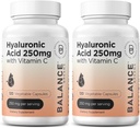 纯Hyaluronic酸补充物250mg,配有维生素C 50mg,120 Vegan Capsules - 自然毛、毛、钉、骨和联合健康公式的皮肤水分