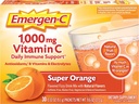 Emergen-C 1000mg 维他命 C 粉 日用 Immune 支持咖啡因 免费维他命 C 配有 Zinc 和 Manganese, Super Orange Flavor - 30 Counter