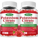 2 Pack Potassium Citrate Gummys – Potassium 补充肌肉健康,腿板减压和电解平衡,Vegan,N-GMO,Gluten-Free,Raspberry Flavor, 120 Counter