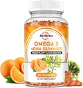 Omega 3 Gummys,Omega 3 Fish Oil Supplements with EPA & DHA, CoQ10, Folate, 维生素A, D3, E, 支持大脑, 联合, 心脏, 眼睛, 以及 免疫系统功能 - 橙色火焰, 60 Gummys