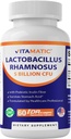 维他命乳胶杆菌(Rhamnosus) 每Capsule有5亿枚(每2枚Capsules有10亿枚) - 60个计数 - 高级消化和免疫支持 - 用预生胰岛素纤维制成