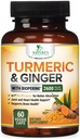 Turmeric Curcumin Supplement 2600mg - 与有机姜和Turmeric, BioPerine Black Pepper 提取 95% Curcuminoids - 高级吸收联合和抗氧化剂额外强度支持 - 60 Capsules