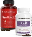 真实蘑菇(60ct)和Chaga(120ct) Capsules Bundle - 精神清晰、焦点、消化卫生和免疫支持的蘑菇补充剂 - Vegan、非GMO、Beta-Glucans的验证水平