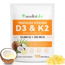 维生素D3 K2 补充软胶,1000 IU VIT D3 + 200 MCG K2(MK-7) → 2-in-1 补充方用椰油,支持钙吸收,易吞120 Capsules.