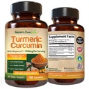 Turmeric Curcumin with Black Pepper Certain (Bioperine) & Organic Turmeric Vegan 联合支持补编. 摘录95%的Curcuminoids 1965mg 健康关节和免疫支持补充. 180 顶盖