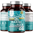 含Hyaluronic酸、维生素C、Theaflavin和铜的Premium Marine Collagen Dipeptides, 红皮、头发和钉子、Gluten Free和N-GMO的Collagen补充品,120 Veg Caps