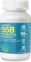 55B priobiotics Premium - 55亿 CFU, 12 Strains, 185mg 预生 - 免疫支持, 消化和古特健康 - 支持偶发性便秘,气体和布洛廷 - 30 Vegan Capsules, 30日供应