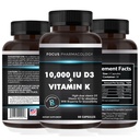 维生素K2配以D3 外力补充Bone QQ 心脏健康非GMO公式 10,000 IU 维生素D3和200 mcg 维生素K2(MK7)QQ 容易吞咽维生素K & D,60 Capsules