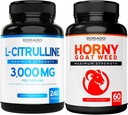 L Citrulline (240 Capsules) L Arginine & Nitric Oxde for Stamina, 耐力和工作表现以及Horny山羊杂草 (60 Capsules) 黄蜂和Icariin Epimedium - Vegan & USA Made