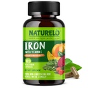 NATURELO Vegan 铁辅料,配有维生素C和有机全食 - 包括怀孕、贫血和Vegan 饮食在内的有铁缺陷的妇女和男子的温柔铁药丸 - 180 迷你卡普尔