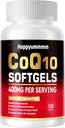 CoQ10-400mg-Softgels配有PQQ,Omega-3,Coenzyme Q10(Ubiquinone) 高吸附,强抗氧化剂,支持心与能量生产,120 services.