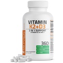 Bronson Vitamin K2(MK7) 配有 D3 补充 Non-GMO 公式 5000 IU Vitamin D3 & 90 mcg K2 MK-7 易吞D&K Complex, 360 Capsules