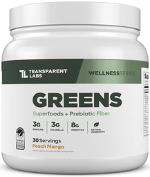 透明实验室 Prebiotic Greens - 超级食品粉末和抗氧化剂,配有有机螺旋藻,克洛伊拉,阿卡西亚, & Green Banana Powder - 30 services, Peach Mango