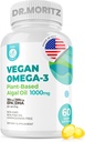 DR. MORITZ Vegan Omega-3 成人和儿童软胶,用藻油制成,DHA EPA, Small Algae Omega 3 补充品, Vegan, 60 Counter