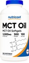营养成本 MCT 油软胶 1000mg, 300 SFG (3,000mg Serv) - 适用于 Keto, Ketosis 和 Ketogenic 饮食
