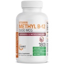 布朗森甲基B12 5000 mcg 维生素B12 甲基Cobalamin 能量和大脑支持,180 Lozenges