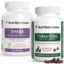 真正的人类蘑菇 Chaga(120cmt)和土耳其宠物尾巴(90cmt) - 消化卫生和豁免包 - Vegan、N-GMO、无谷物、无脂蘑菇