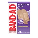 Band-Aid Brand Adhesive Bandages 用于感性皮肤、假发性急救带和无痛清除带,在湿润和适合Eczema Prone Skin、Sterile、Styped、20厘米时停留
