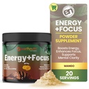 EarthNutri Energy + Focus Power Supplement - Energy Boost & Helps Community with PeakO2, AlphaSize, Cognizin, PurCaf, Theacrine, Acetyl L-Carnitine L-Tyrosine – Mango Flavor - 20 services (171g) (中文).